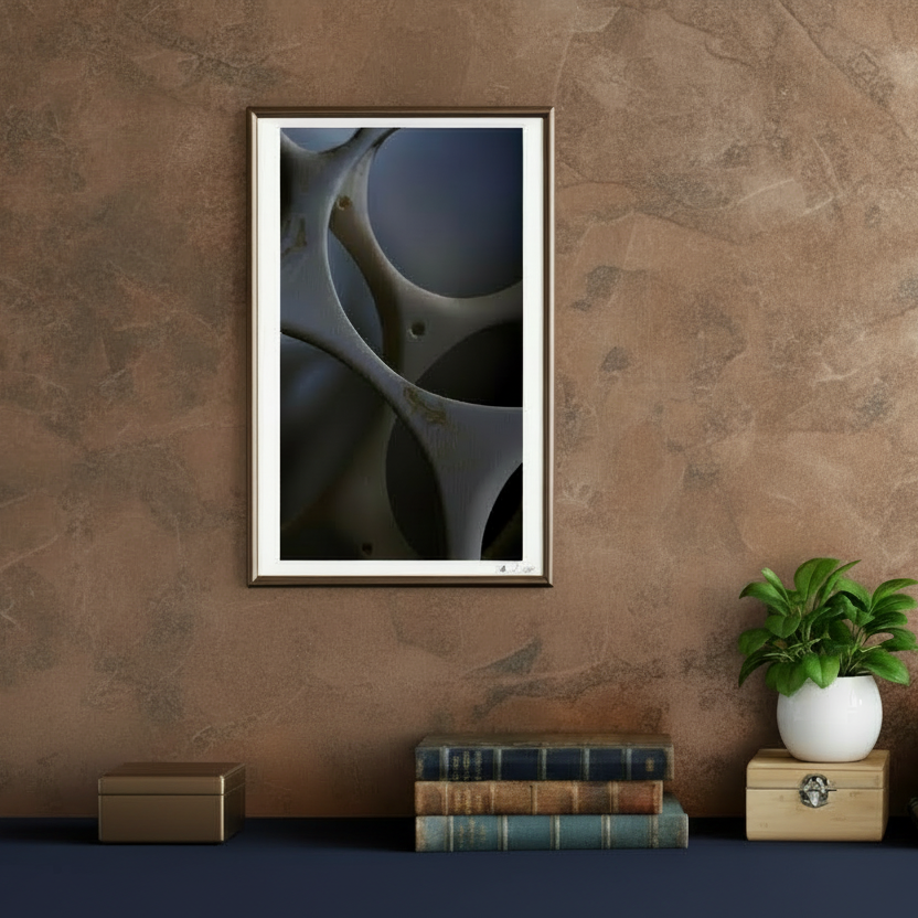 Dark II abstract geometric photographic print displayed in a contemporary interior.
