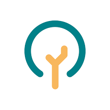 Good api Logo with a minimal line graphic of a tree that appears as a green 3/4 curved line hovering over an orange 'Y' on a white background